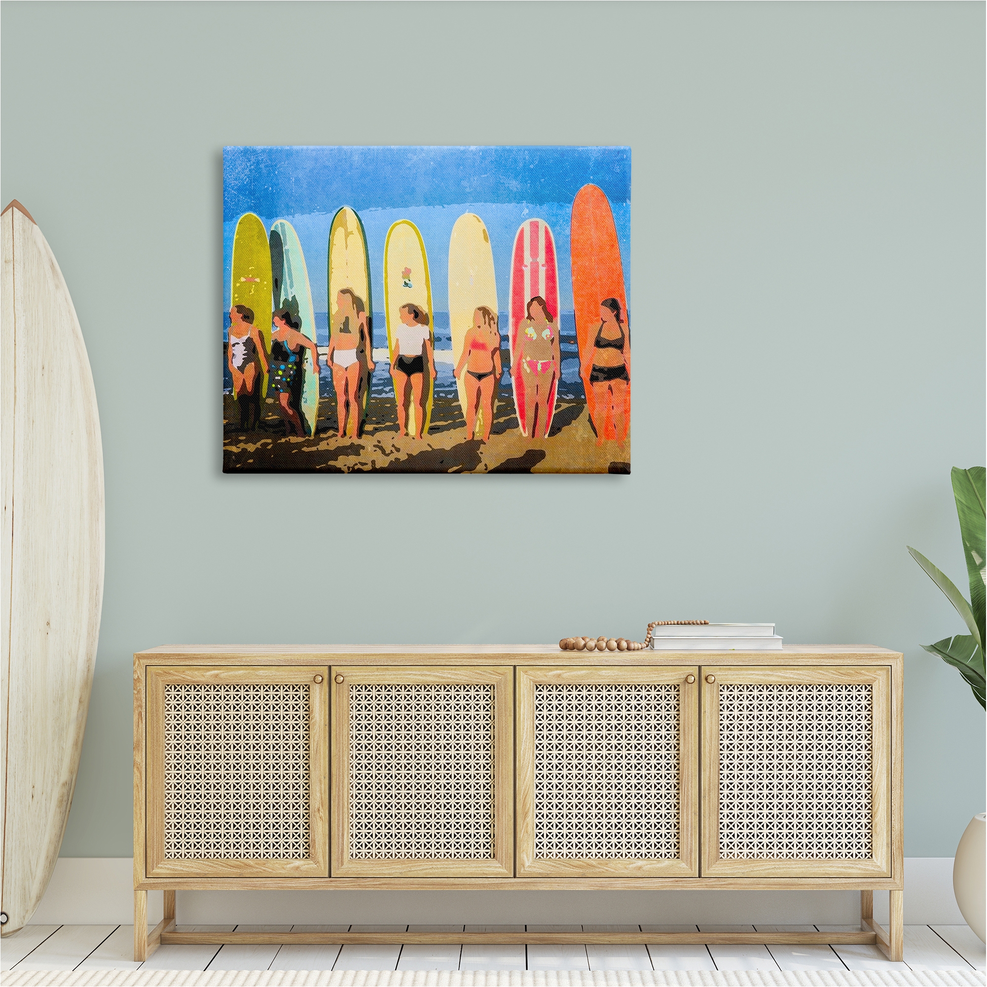 Stupell Industries Modern Pop Style Women Surfing Ocean Sports Graphic Art Gallery Wrapped Canvas Print Wall Art, Design by Graffitee Studios