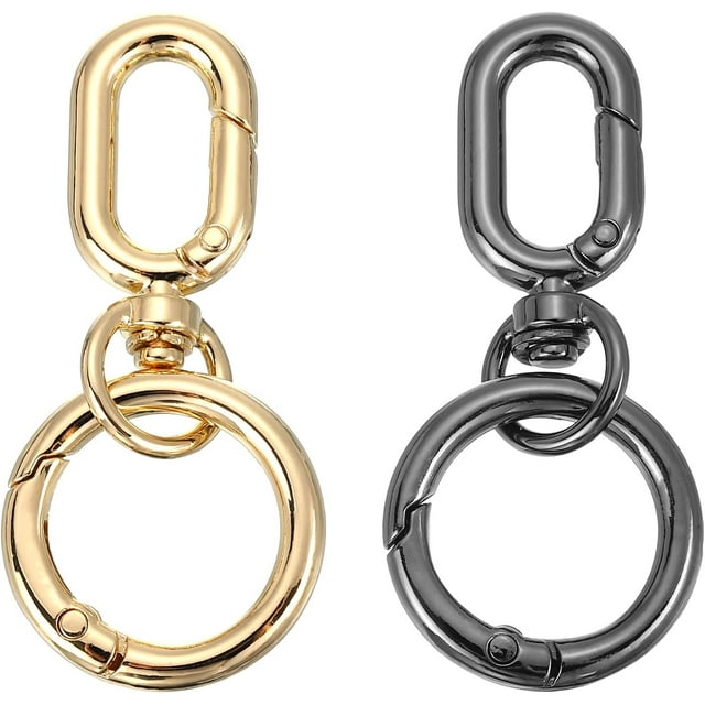 PATIKIL 2.2" Swivel Snap Hooks with Key Rings, 2Pcs Double Opening Metal Oval Swivel Spring Clasp Clip with O Ring for DIY Crafts Jewelry Lanyard Making, Dark Gray/Gold Tone