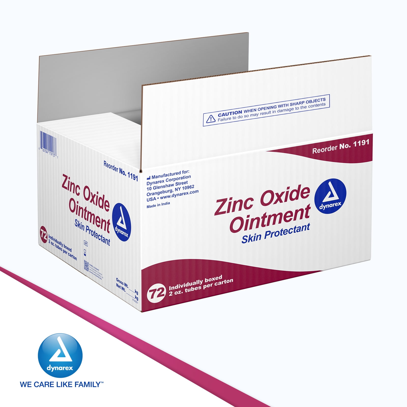 Dynarex Zinc Oxide Ointment, Protective Skin Barrier Ointment, Soothes, Prevents, and Relieves Diaper Rash, Chaffed Skin, and Irritation, White, Size 2 oz. Tubes, 1 Case of 72 Tubes of Ointment