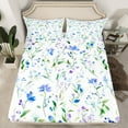 thumbnail image 2 of Manfei Cute Flower Bed Sheets,Country Floral King Sheets,Blue Green White Sheet Set For Princess,Super Cozy Room Decor,4-Piece, 2 of 7