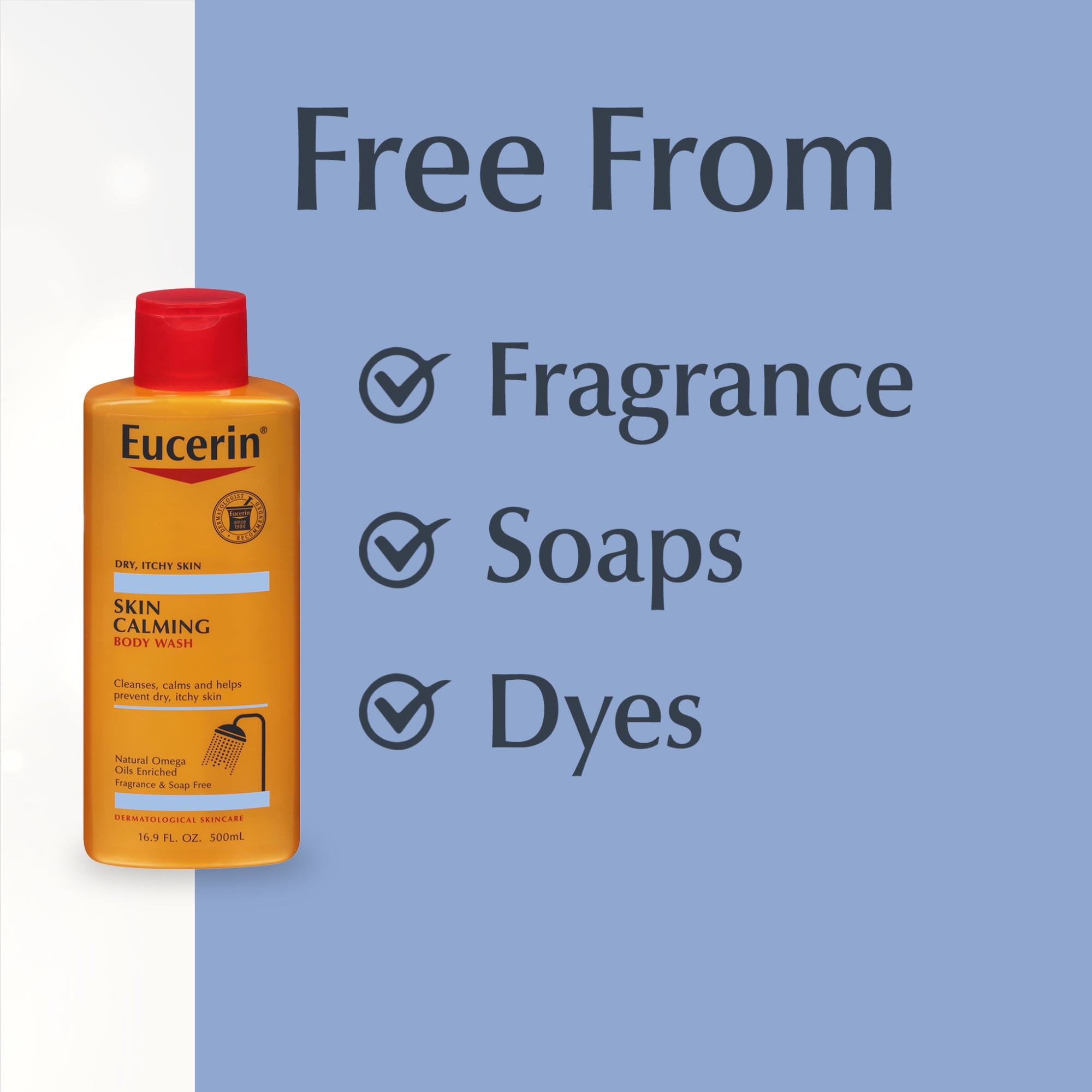 Eucerin Skin Calming Body Wash for Dry, Itchy Skin with Omega Oils, Fragrance Free, 16.9 fl oz