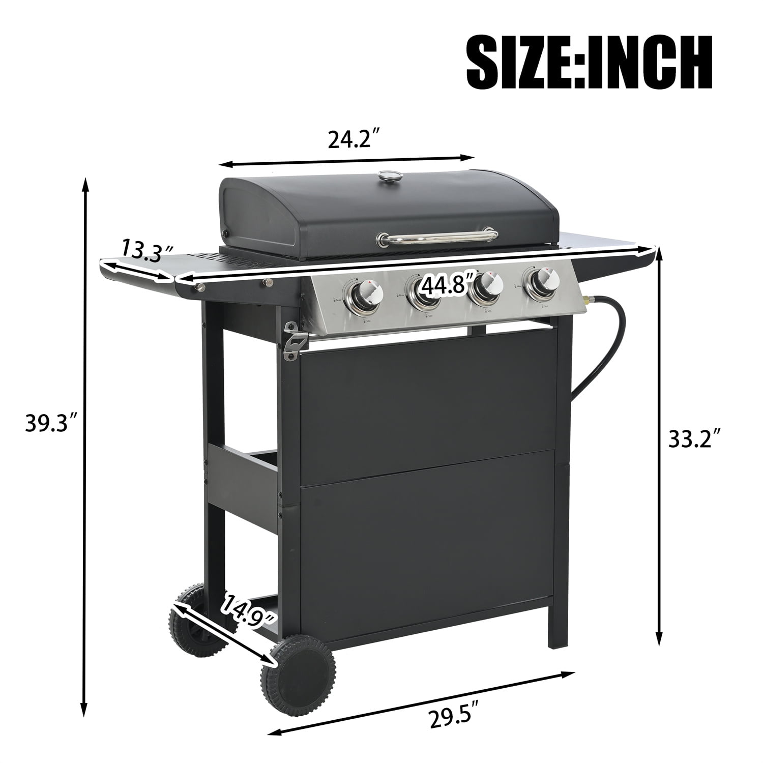 Highsound 4 Burner Gas Grill, Propane Grill, BBQ Grill with Thermometer, Gas Grill Outdoor for Small Gatherings, 34200 BTU Barbecue Grill with Foldable Rack
