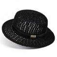 thumbnail image 2 of Women's Summer Retro Straw Fedora Hat Hollow Out Woven Flat Top UV Protection Sun Hat, 2 of 5
