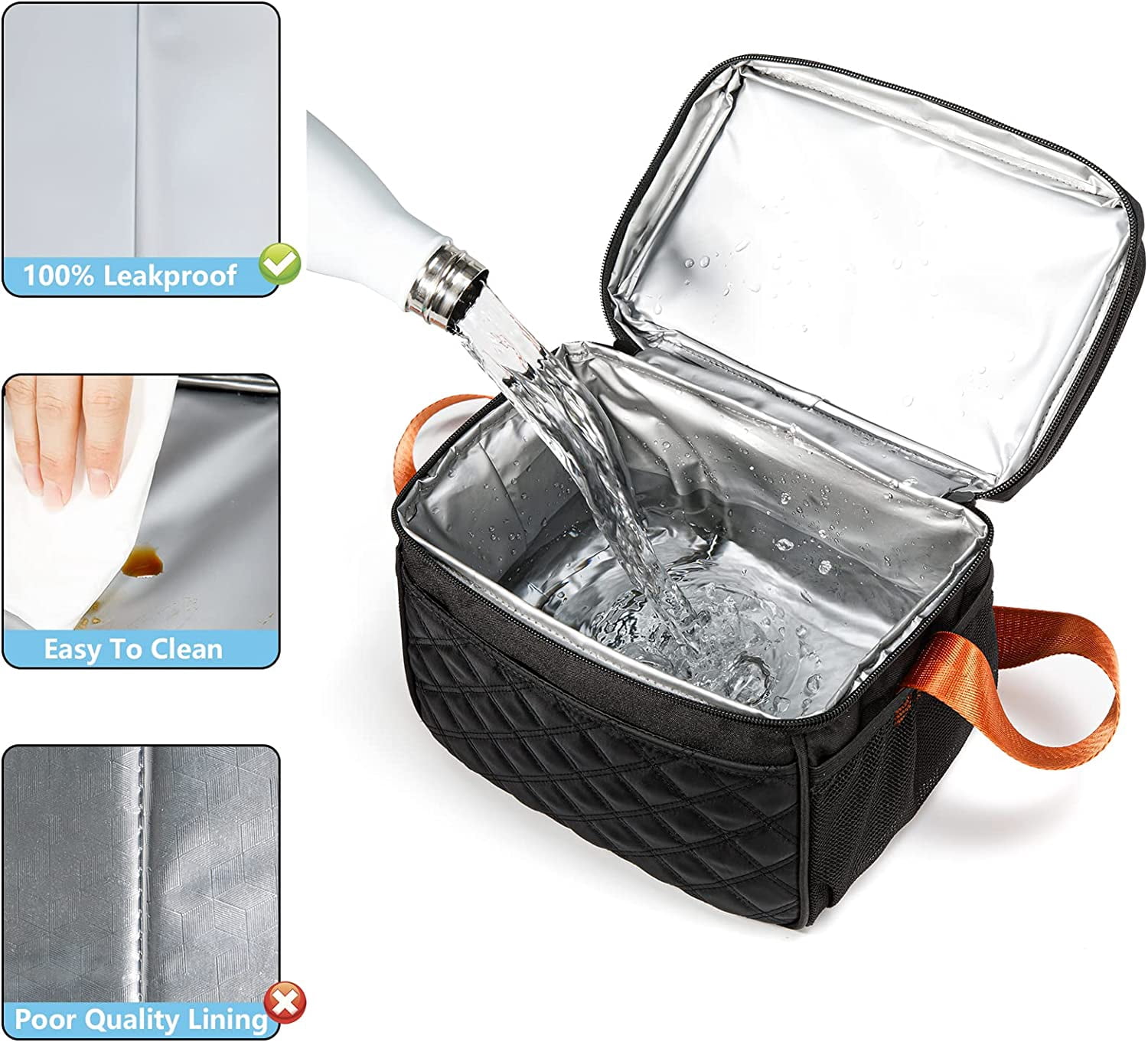 Insulated Lunch Bags with Ice Pack, Double Layer Lunch Bag for Work and School Black