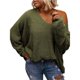 thumbnail image 1 of Suéter Holgado de Punto de Larga con Cuello en V para Mujer Verde XS, 1 of 5