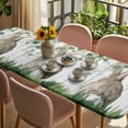 thumbnail image 3 of Easter Table Cloths for 8 Foot Rectangle Tables, Country Rabbit Botanical Leaves Wooden Grain Patio Waterproof Elastic Fitted Tablecloths, Washable Rectangular Table Cover for Camping, 3 of 8