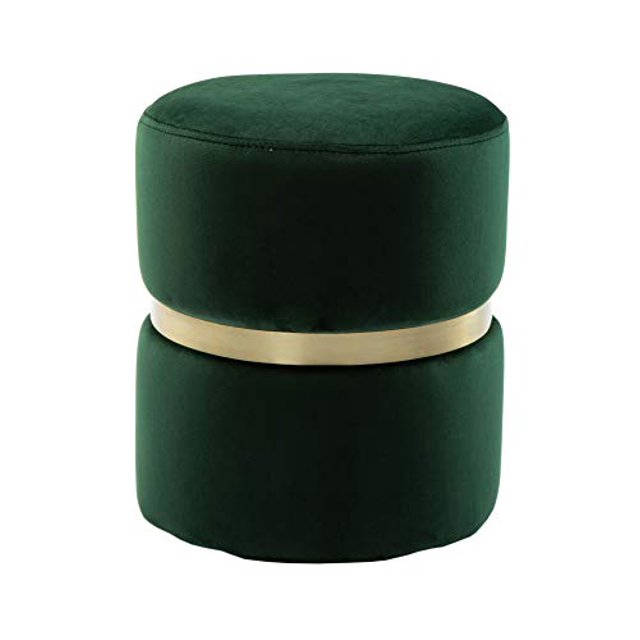 TOV Furniture Pouf Rembourré en Velours Moderne 13.7", Vert