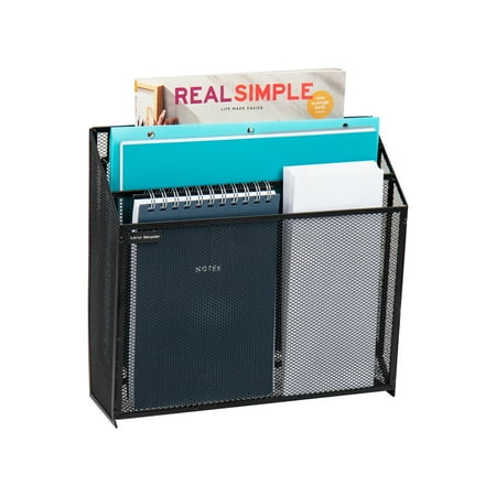 Mind Reader Vertical File Desktop Organizer, Wall Mount, Metal, 12.5"L x 3.75"W x 11.5"Height, Black