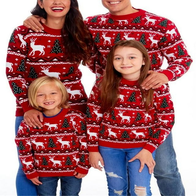 Family Matching Christmas Sweaters Christmas Ugly Sweater Cotton Knit Winter Pullover Tops for Adult Kids