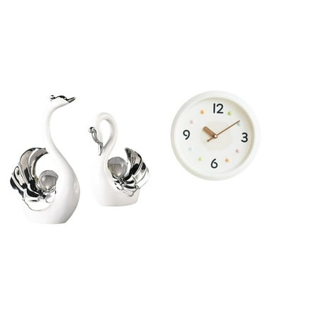 Swan Figurines Wall Clock Decor Modern Ceramic Material Suitable for Home Office Bedroom Study Room