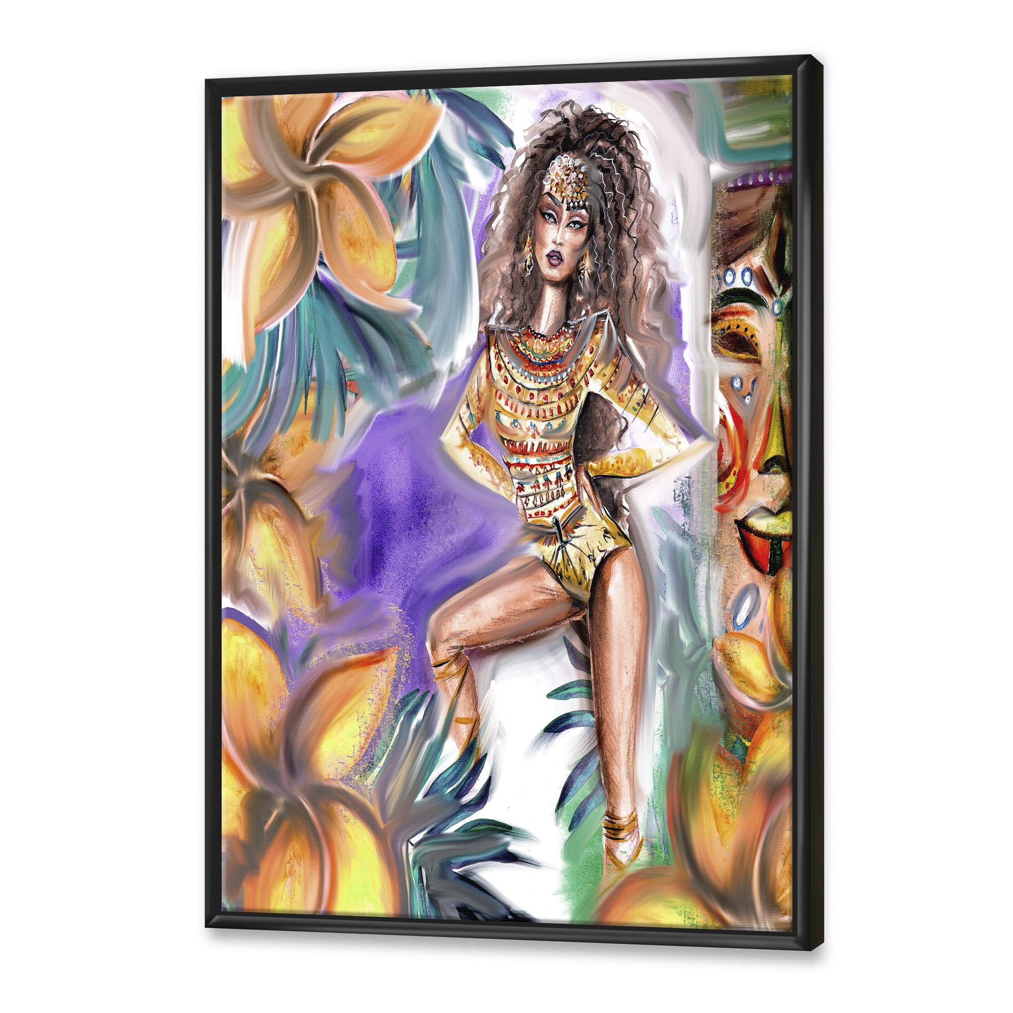 Designart 'Tropical Amazon Warrior Woman ' Traditional Framed Canvas Wall Art Print