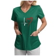 thumbnail image 3 of NIEWTR Solid Color V Neck Scrub Tops for Women Stretchy Pattern Print Uniform Tunics with Pockets(Dark Green,S), 3 of 4