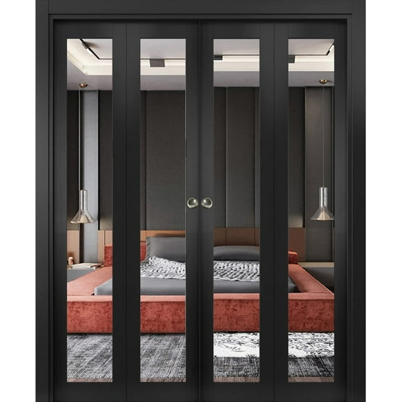 Sliding Closet Double Bi-fold Doors | Lucia 1299 Matte Black with Mirror