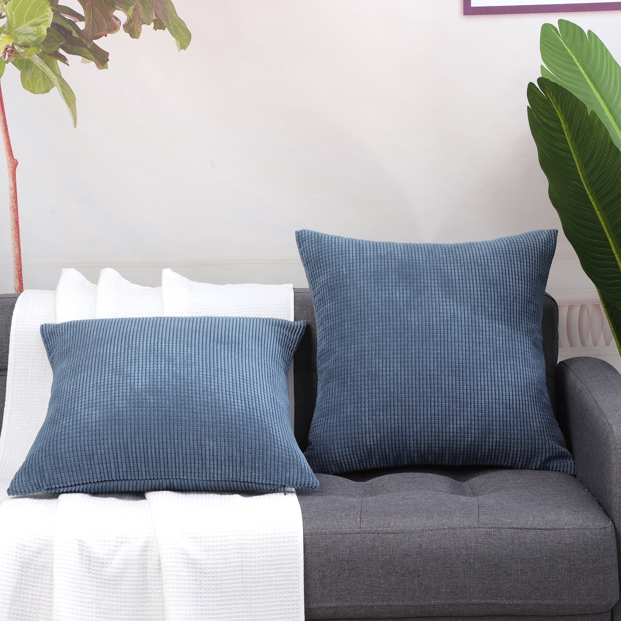 Unique Bargains 2-pcs Corduroy Decorative Throw Pillow Covers Teal Blue 20"x20"