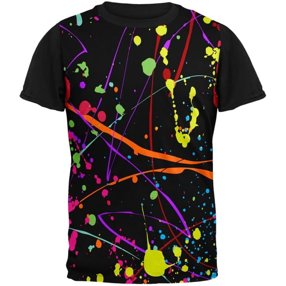 Splatter Paint Black Adult Black Back T-Shirt