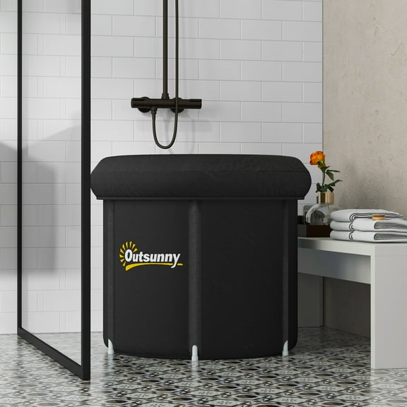 Portable Ice Bath Tub, Outdoor Cold Plunge Tub with Thermo Lid, Cover and Carry Bag for Athletes Recovery and Cold Water Therapy, Black