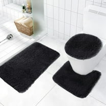 Fwttom 3 Pcs Bathroom Rugs Set, Non Slip Soft Water Absorption Thick Washable Floor Mats, Solid Color Winter Flocked shag Bath Mats for Bathroom Toilet Mat, Bath Floor Mat, Toilet Seat Cover