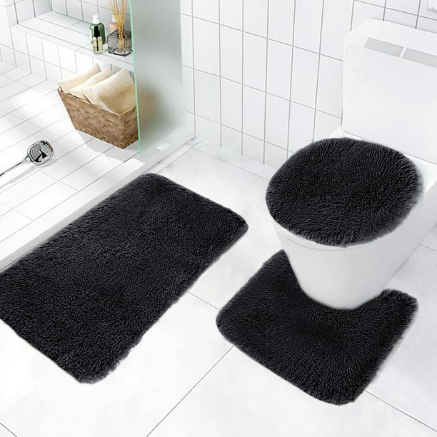 OLANLY Bathroom Rugs Sets 3 Piece, Soft Absorbent Chenille Bath Mats and U-Shaped Contour Toilet Rug, Quick Dry, Home Decor Accessories, Bath Mat Set for Bathroom (30x20 24x16 24x20, Grey