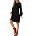 thumbnail image 4 of INSPIRE CHIC Elegant Long Sleeve Dress for Women's Wedding Guests Crew Neck Solid Dresses, 4 of 5