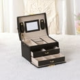 thumbnail image 6 of Unique Bargains 3 Layer Jewelry Box with Mirror for Women PU Leather Jewelry Organizer Black, 6 of 8