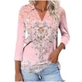 thumbnail image 2 of Jsaierl Women's 3/4 Length Sleeve Tops Plus Size V Neck Shirts Cute Graphic Petite Blouses Work Holiday T-shirts Top S-2XL, 2 of 7