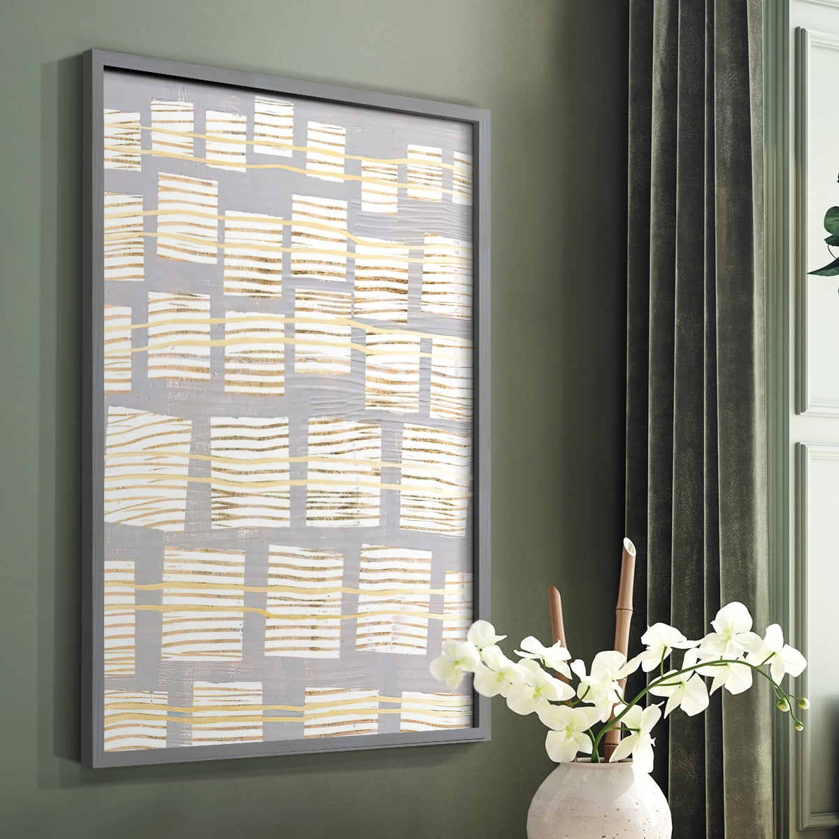 Networks II Framed Print in Gray Solid Wood Framed Print No Nail Hanging