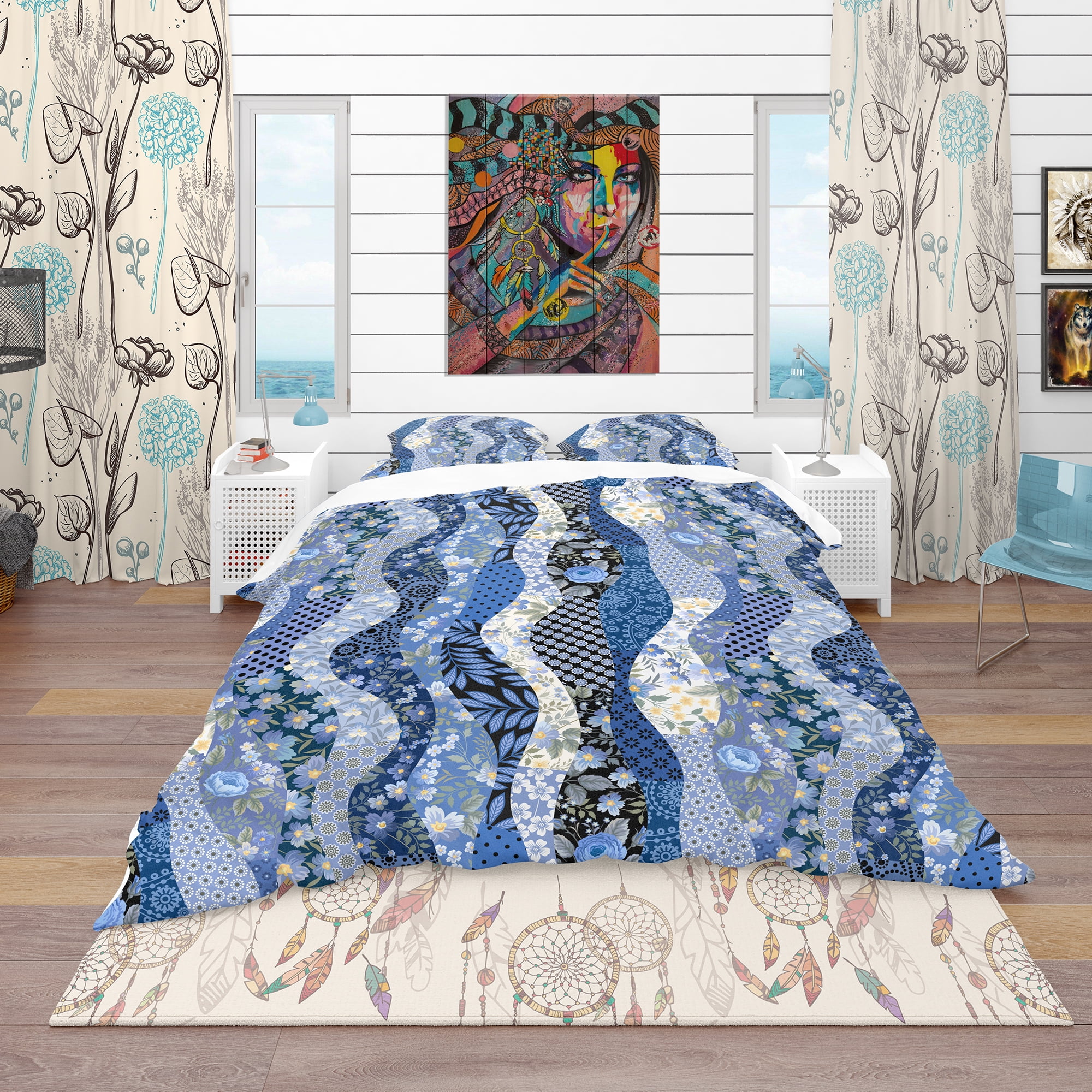 Designart 'Patchwork Pattern with Roses' Patterned Duvet Cover Set