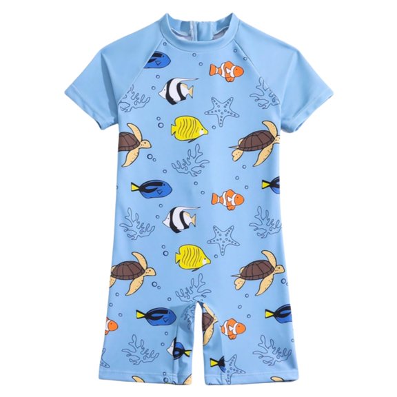 Toddler Boy Swimsuit Baby Boys Short Sleeve Rash Guard Upf One Piece Swimsuits Bathing Suits for Girls Blue 4-5 Years