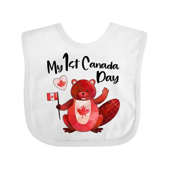 Inktastic My 1st Canada Day with Red and White Maple Leaves Boys or Girls Baby Bib