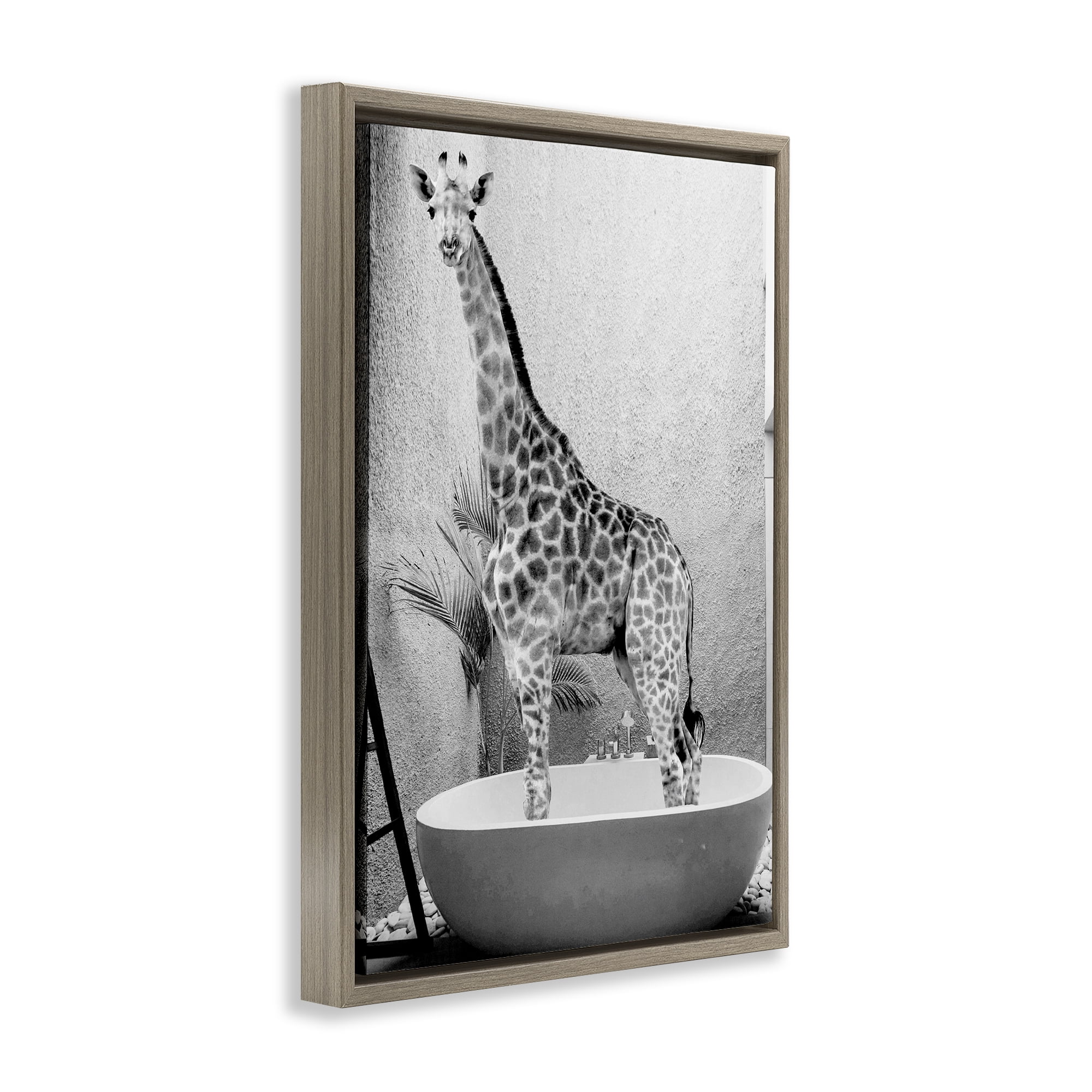 Stupell Industries Safari Bath Standing Tall Brown Framed Floater Canvas Wall Art, design by SD Graphics Studio
