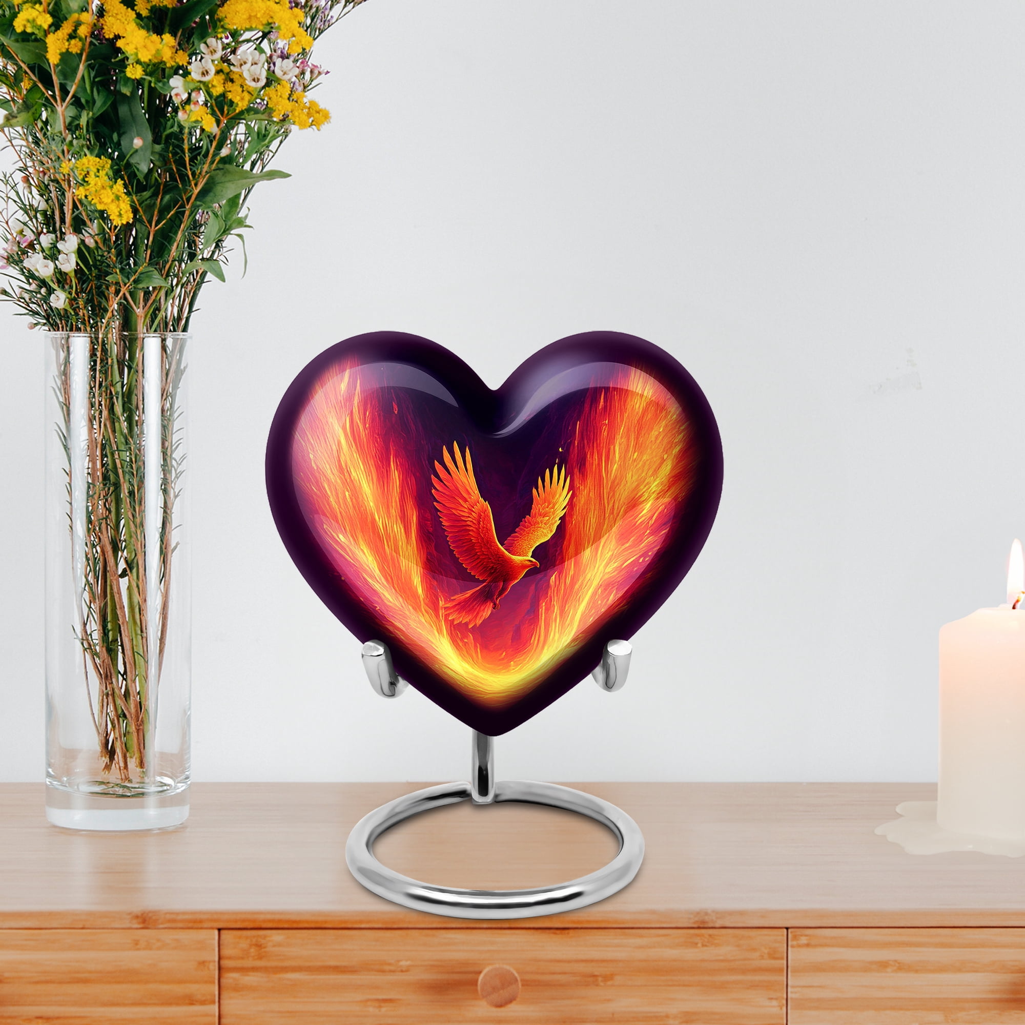 MUKTIVE Phoenix Urns for Human Ashes Mother & Father, dark Blue Heart Keepsake Cremated Ashes Holder, Unique Ash Little Urns for Humans for Men & Women, 3 Inch