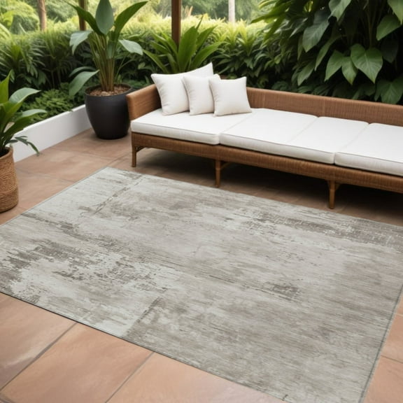 8' X 10' Beige And Gray Abstract Washable Indoor Outdoor Area Rug