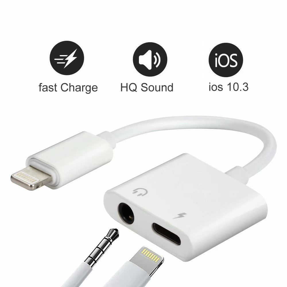 Headphone Adapter for iPhone 3.5mm Jack AUX Audio Dongle Dual 2 in 1 Adaptor Splitter Converter Compatible with iPhone 12/11/8/7 Plus/X/XR/XS Earphone Accessories Support all iOS system
