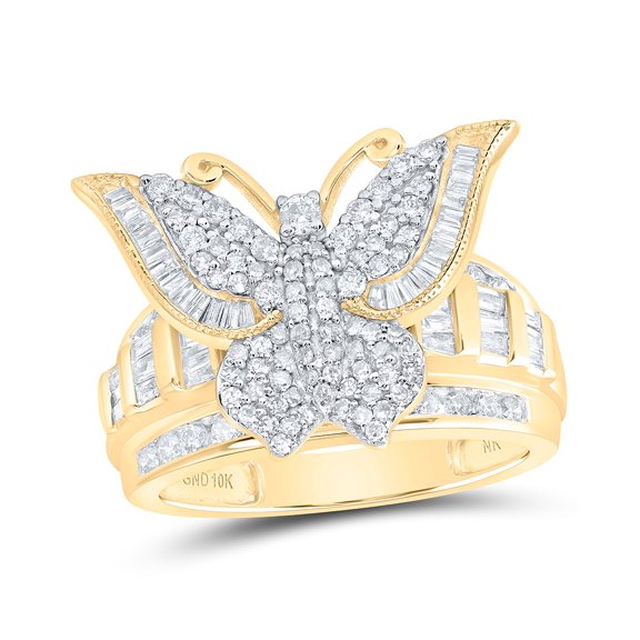 10kt Yellow Gold 1 Cttw Diamond Fashion Wedding Engagement Anniversary Butterfly Ring, Women Size: 5-9