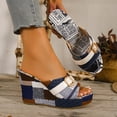 thumbnail image 2 of Rokment Womens Platform Wedge Dress Sandals 2026 Summer Fashionable Ripped Denim Leather Patchwork Buckles Casual Chunky High Heels Slip on for Ladies Woman Blue Size 6, 2 of 6