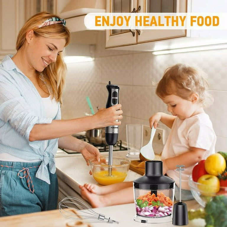 Hand Blender, 4 In 1 Multifunctional Household Mixer Stainless Steel Food  Processor 700ml Mixing Cup 500ml Meat Mixing Machine for Home Kitchen