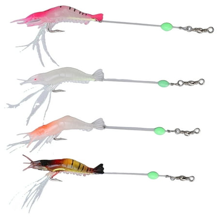 4pcs 6.5g Fishing Shrimp Lures Set Artificial Soft PVC Bait Luminous Swimbait with Hooks for Freshwater Saltwater