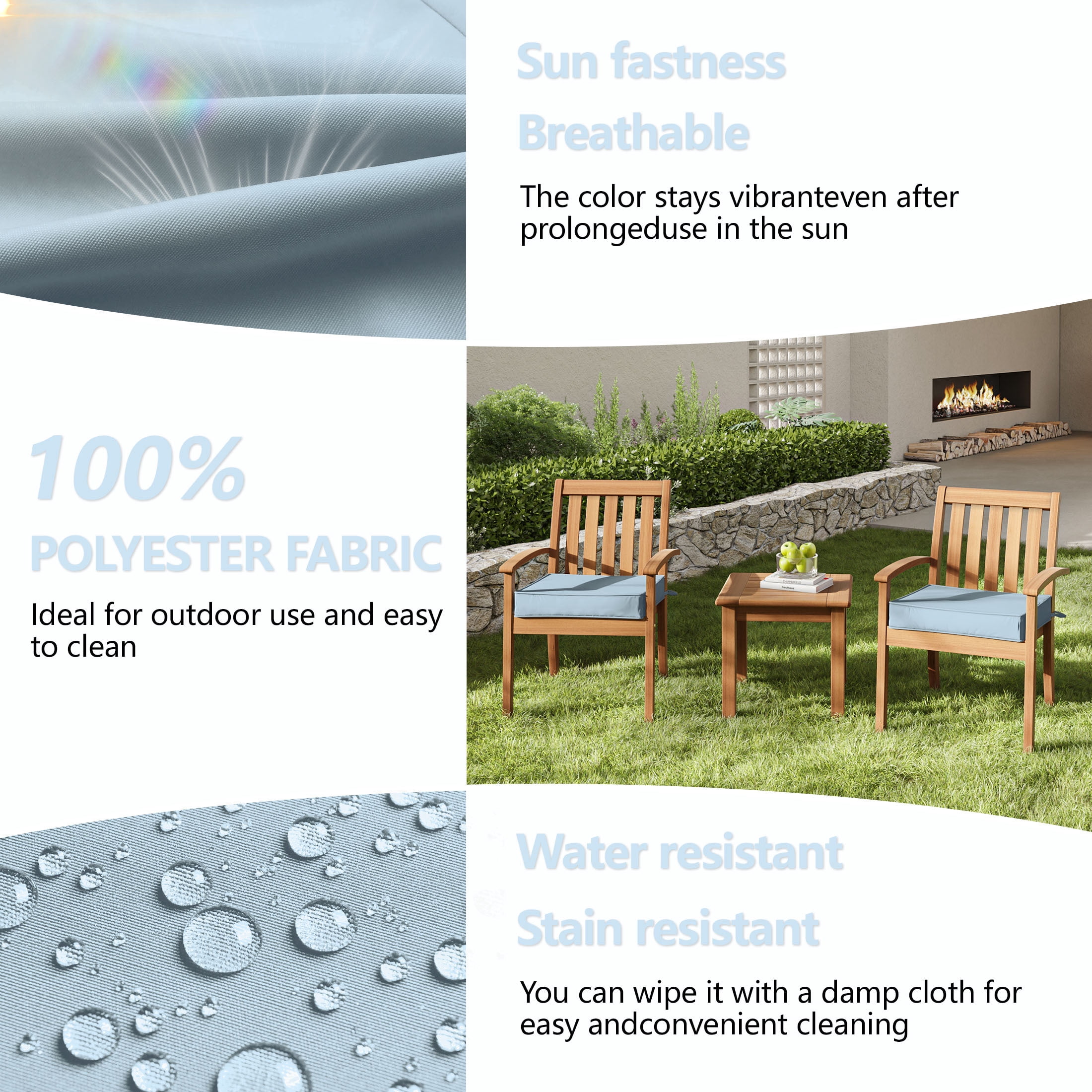 Kimunuk 4 Pack Outdoor Chair Cushions, 19" x 19" Waterproof Outdoor Seat Cushions Couch Pads with Ties & Handle for Patio Furniture, Sky blue
