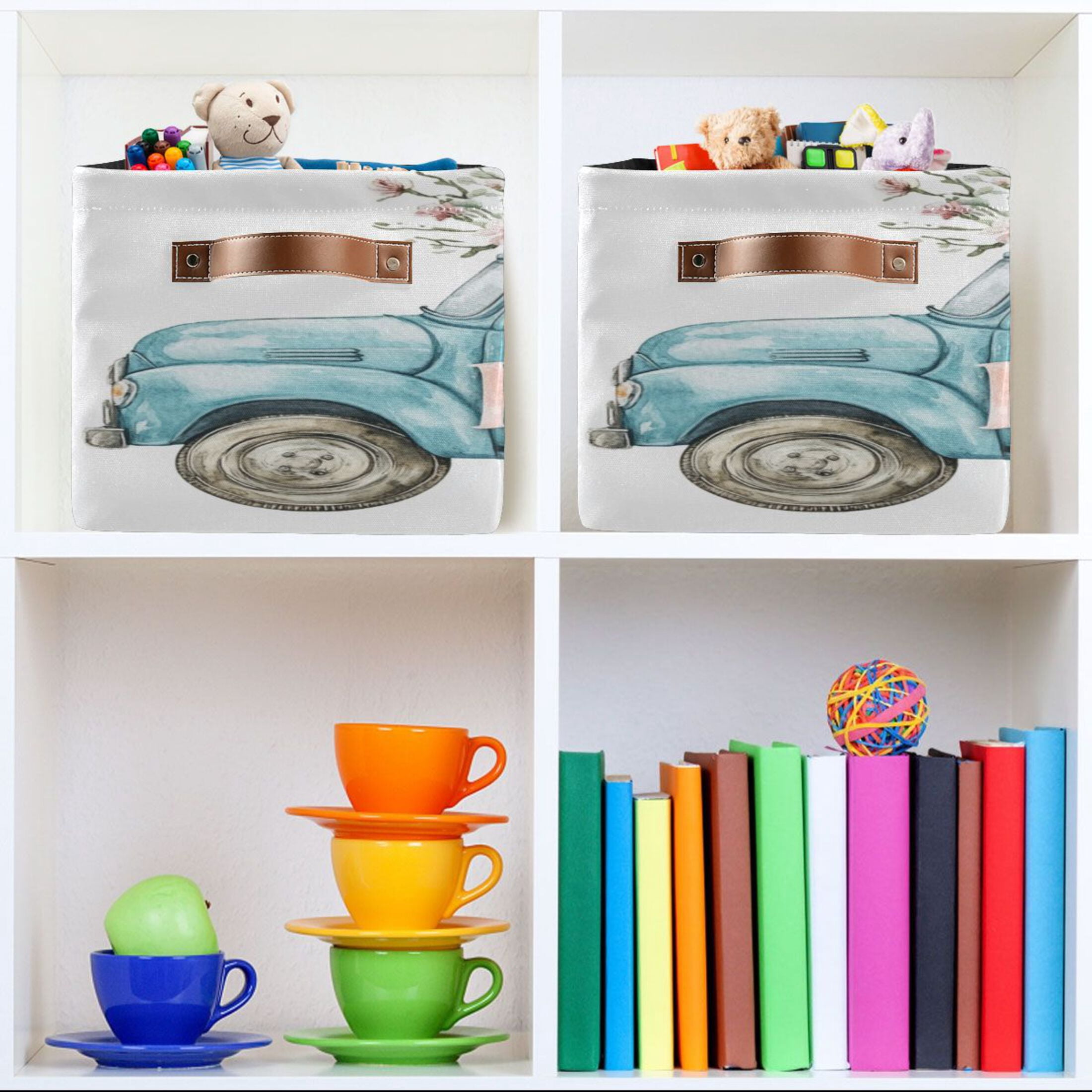 Square Storage Basket 14.2*10.2*8.3 Inch One Sizex2 Shelf Basket Open Home Storage Bins Bedroom Storage Basket Closet Storage Stylish Decor Easter Bunny
