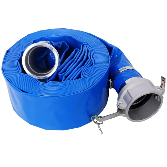 , 3"x50FT Pool Backwash Hose, Heavy Duty Reinforced Blue PVC Lay Flat Water Discharge Pump Hoses For Swimming Drain Pools and Clean Filters, with Aluminum Camlock C and E Fittings, Blue ,Pvc ,
