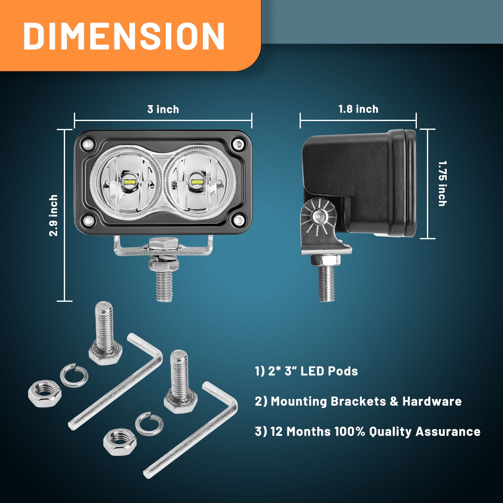 2PCS 3" 40W LED Pods offroad Driving Beam Fog Lights for Truck UTV ATV Motorcycle