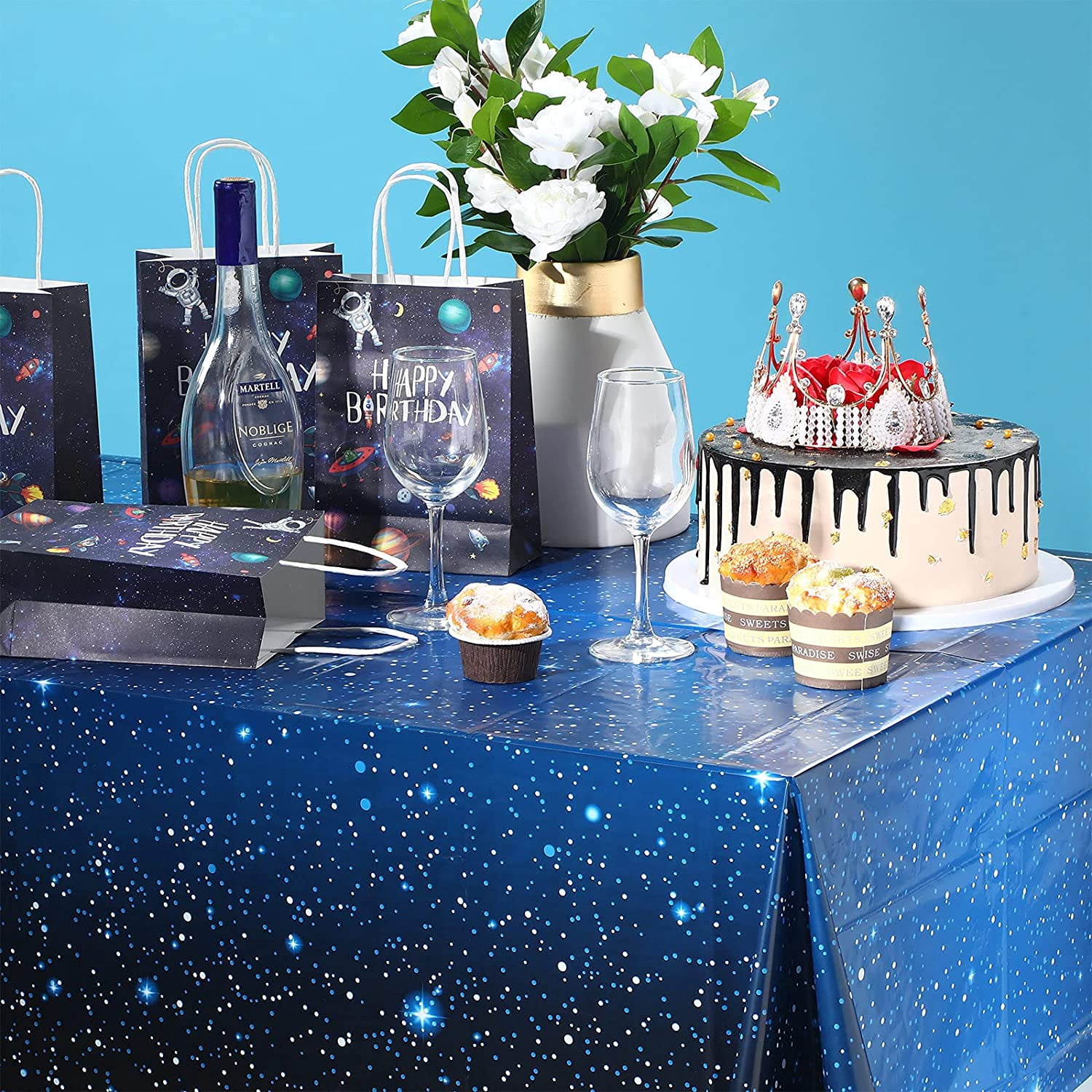 2Pcs Space Tablecloth Starry Sky Night Tablecloth Decorations Galaxy Table Cover Party Supplies for Birthday Home Decorations(54 x 108 in)
