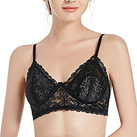 

Honeeladyy Deals Women Rimless Bra Thin Cup Girl Sexy Comfortable Breathable Floral Lace Underwear