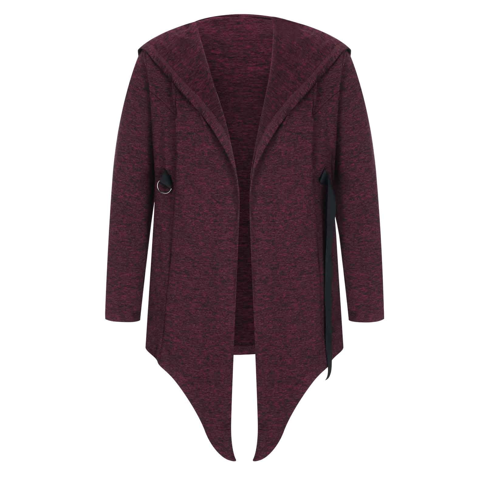 Yzhm Mens Draped Cardigan Hoodie Irregular Long Sleeve Open Front Cardigans With Hood Pocket Mid Shawl Ruffle Hooded Other