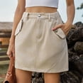thumbnail image 5 of Cavosen Womens Skirts Mini Skort Jean Skirts Denim Workwear Elastic Waist Solid Color Summer Skirts Slimming Dress Button Zipper with Pocket Athletic Beachwear Resortwear Brown M, 5 of 8