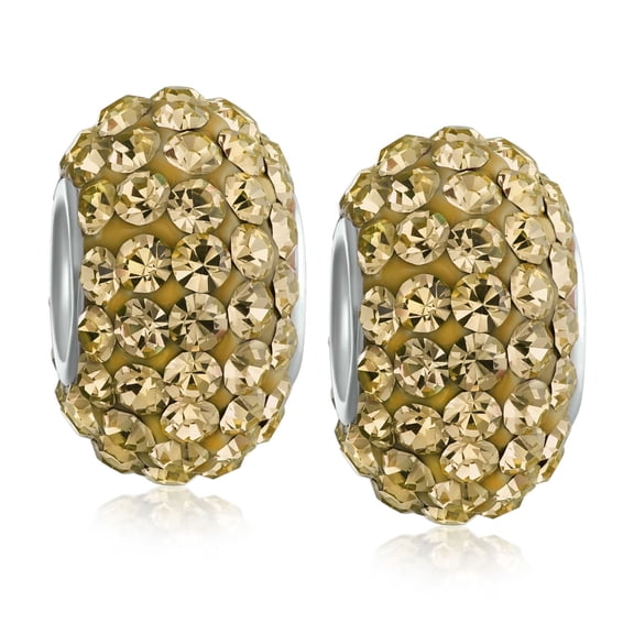 Bling Jewelry Womens Set of 2 Solid Crystal Spacer Charm Bead Sterling Silver Core