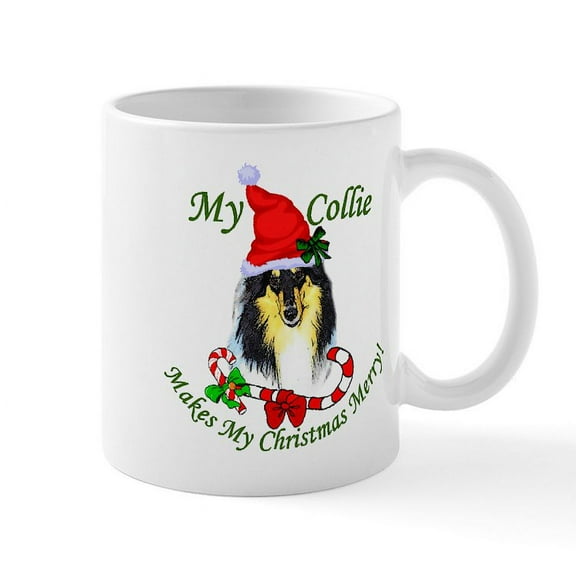 CafePress - Tri Color Collie Christmas Mug - 11 oz Ceramic Mug - Novelty Coffee Tea Cup