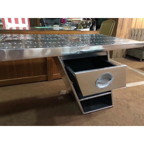 Nautical-Mart Aviator Wing Desk Aluminium Table Aviator Furniture (Right, 68 Inches)