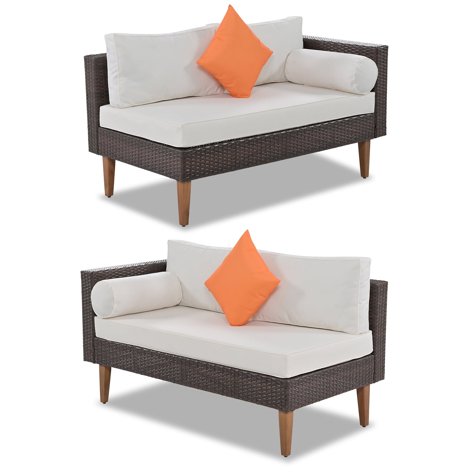 Kadyn 4-pieces Outdoor Wicker Sofa Set, Wicker Patio Furniture with Colorful Pillows, Modern L-shape sofa set for Garden, Beige Kadyn 4-pieces Outdoor Wicker Sofa Set, Wicker Patio Furniture with Colorful Pillows, Modern L-shape sofa set for Garden, Beige
