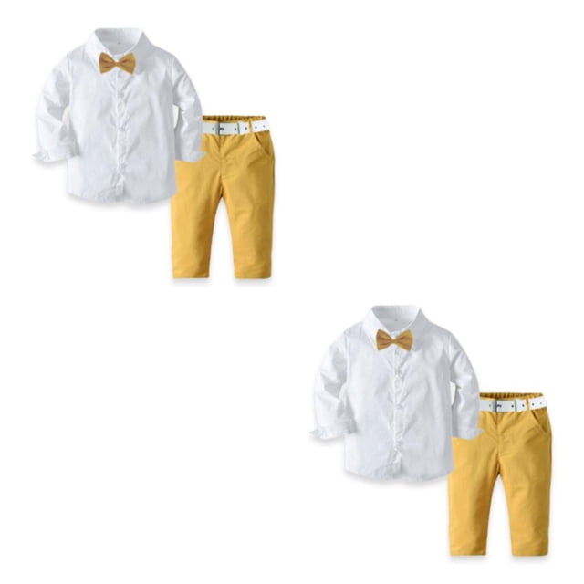 Sonducket Conjunto de pantalones y camisa de manga larga con botones para niños, cinturón de pajarita para fiesta, pantalones con bolsillos Type5 NO5